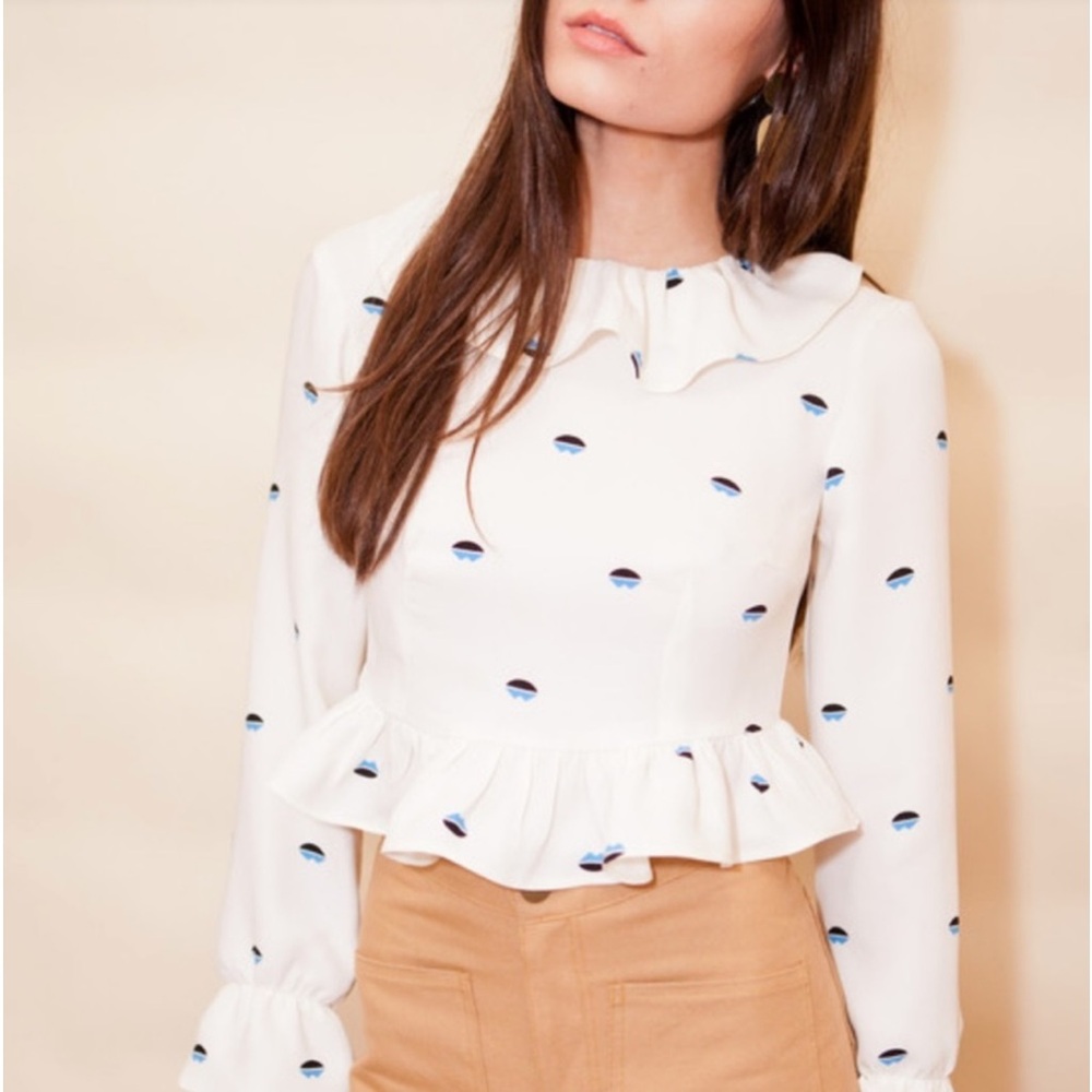 Lykke Wullf Vintage Lips Kirstie Ruffle‎ Top Women’s Sz M blouse
